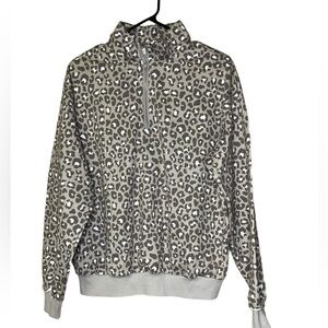 Pink Lily Half Zip Leopard Print Sweater Gray Black Size Medium